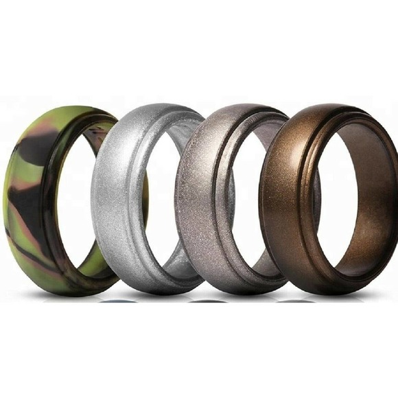 Silicone Wedding Rings (Set of 4) Color - Camo Combo 1 Mens Safety Rings - Picture 1 of 11